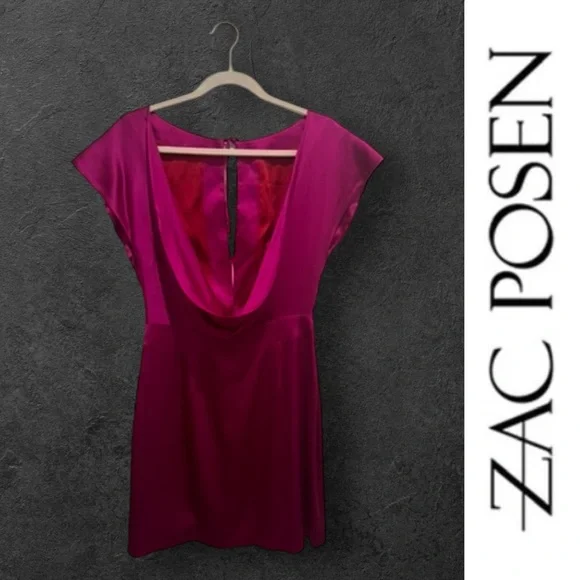 Zac Posen Magenta Silk Keyhole Mini Dress, Size 4, MSRP $1375 - Picture 7 of 10